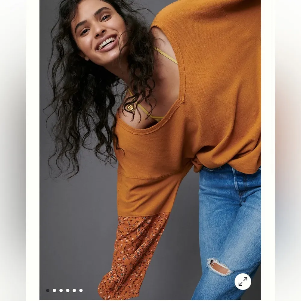 Anthropologie Annette Balloon Sleeve Mixed Media Thermal Floral Bohemian Mustard - Image 8