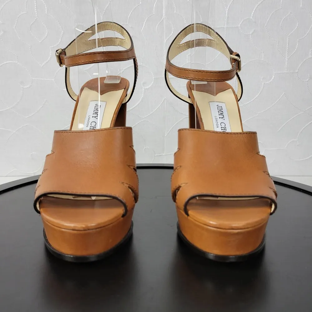 Jimmy Choo Hermione Platform Women Sandals Size 41 US11 Tan Leather Open Toe NEW - Image 2