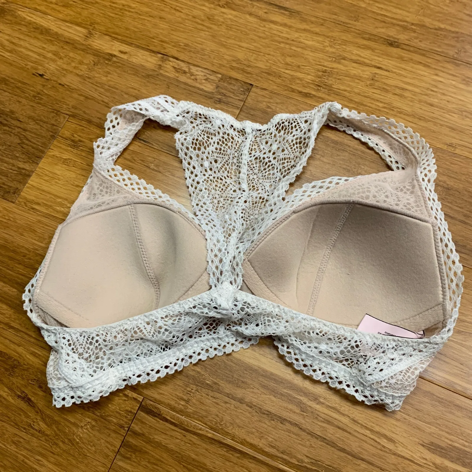 Victoria's Secret Lace Bralette Womens Size XS Racerback Padded Bra‎ White Nude - Image 2