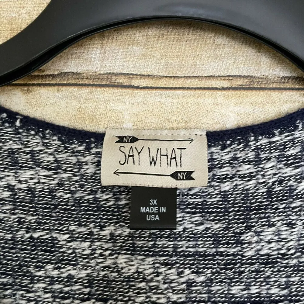 Say What NY Navy Blue Geometric Print Plus Size Sweater - Size 3X - Scoop Neck - Image 3
