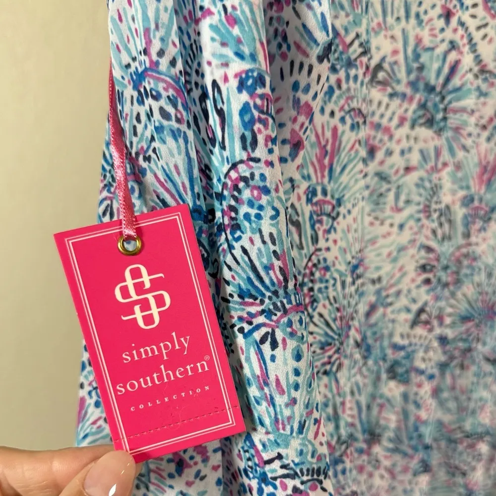 Simply Southern Small Tiered Long Sleeve Dress Lightweight Cottagecore Chic Blue - Image 6