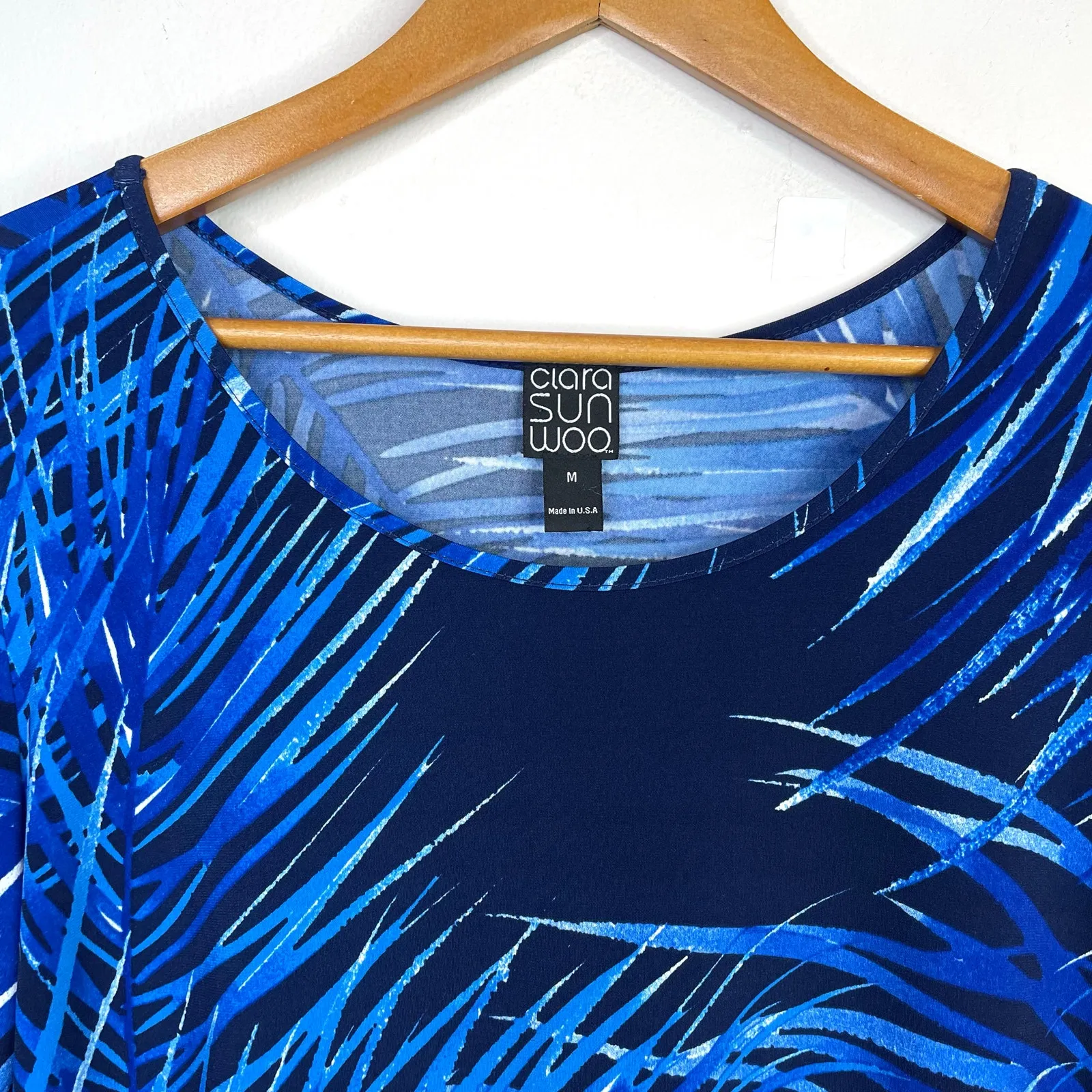 Clara Sunwoo Sun Woo Navy Blue Tropical Kerchief Angle Hem Tunic Top Travel M Size M - Image 2