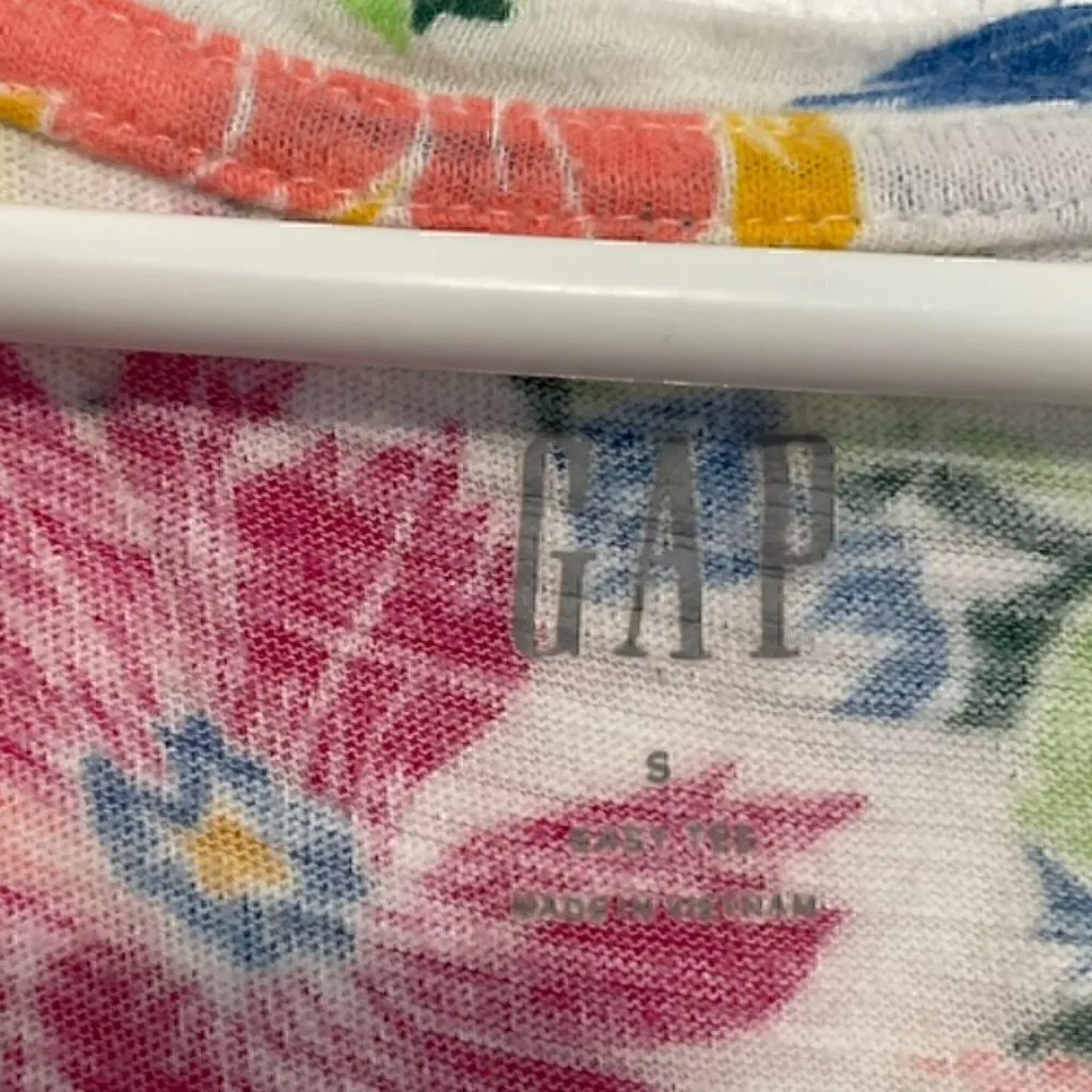 GAP Easy Tee White Pink Multi Floral Scoop Neck Short Sleeve 100% Cotton T-Shirt - Image 3