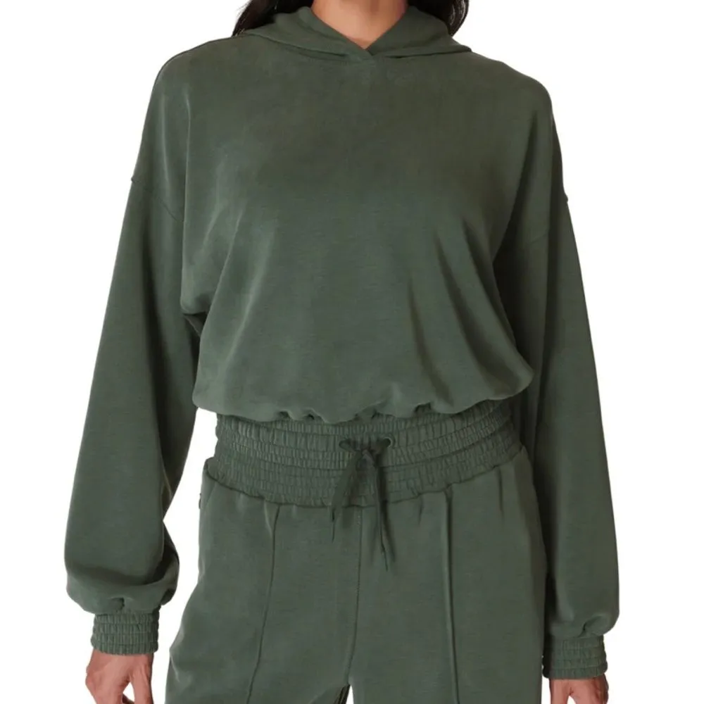 NWT Sweaty Betty Green Sand Wash Cloud Weight Cropped Hoodie Oversized Size M - Image 7