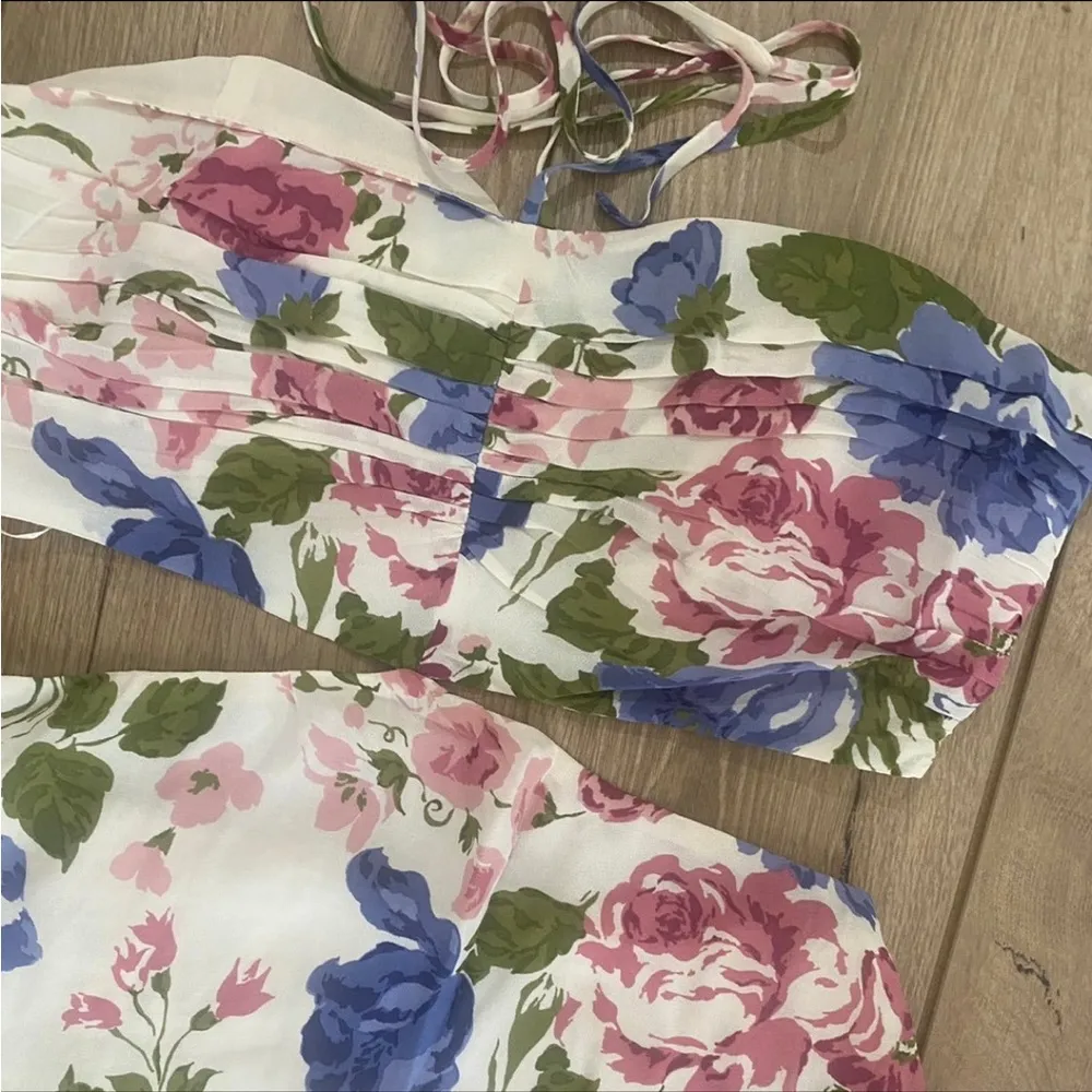 reformation riya donna floral ruched cut out halter midi dress - Image 3