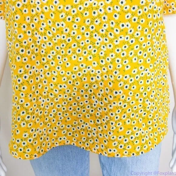 Carolina Belle yellow floral‎ print blouse ruffle crewneck, size M - Image 14