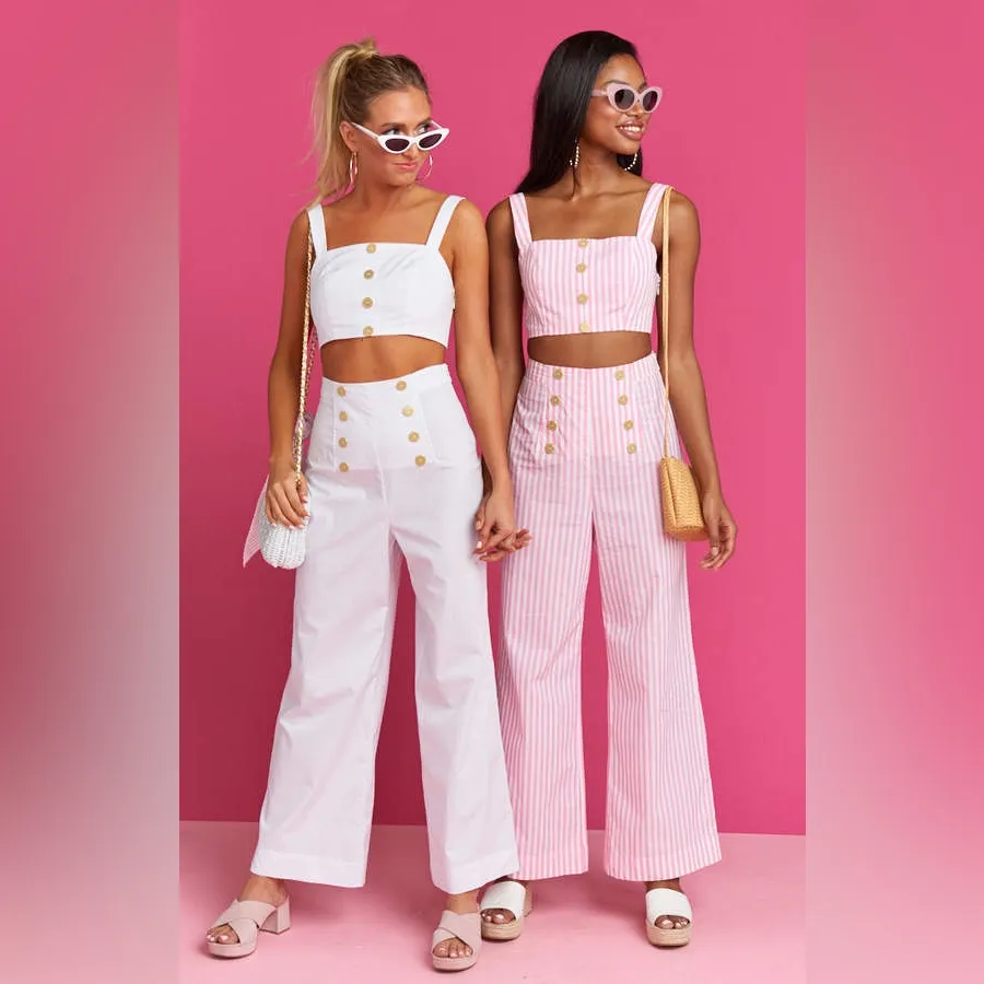 Show Me Your Mumu x Barbie Sailor Skipper Pants Pink White Stripe XS - Image 11