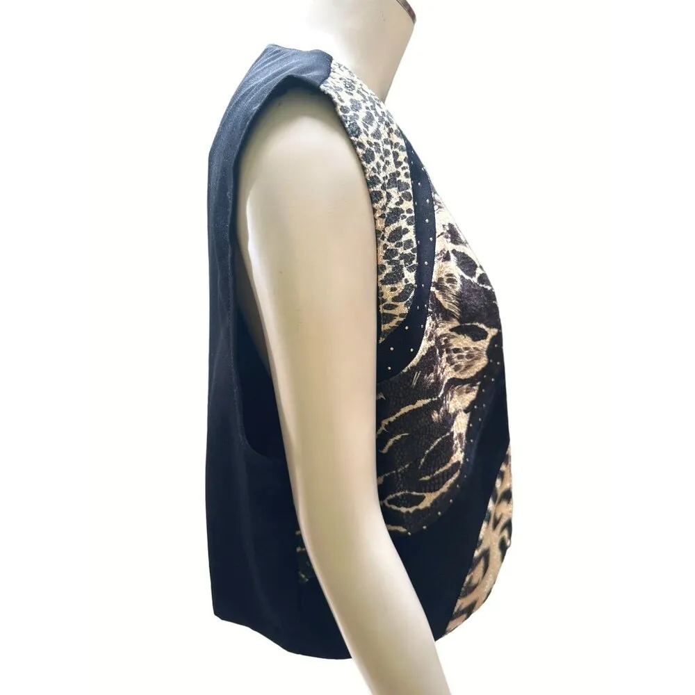 Vintage City Girl By Nancy Bolen Animal Print Vest Size 8 Black Gold Made In USA - Image 4