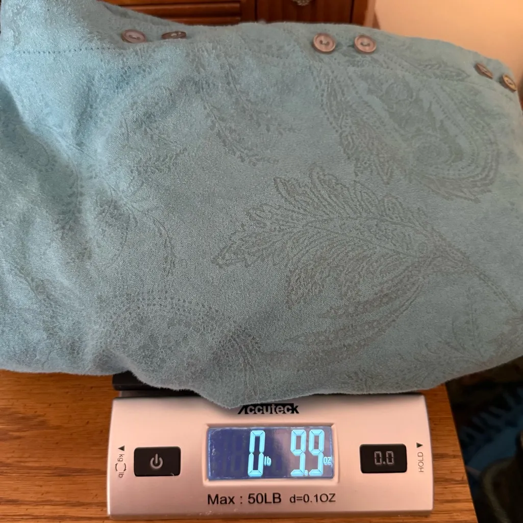 Lemon Grass Woman Button Down Shirt Faux Suede Size 2X Paisley V Neck Blue - Image 11