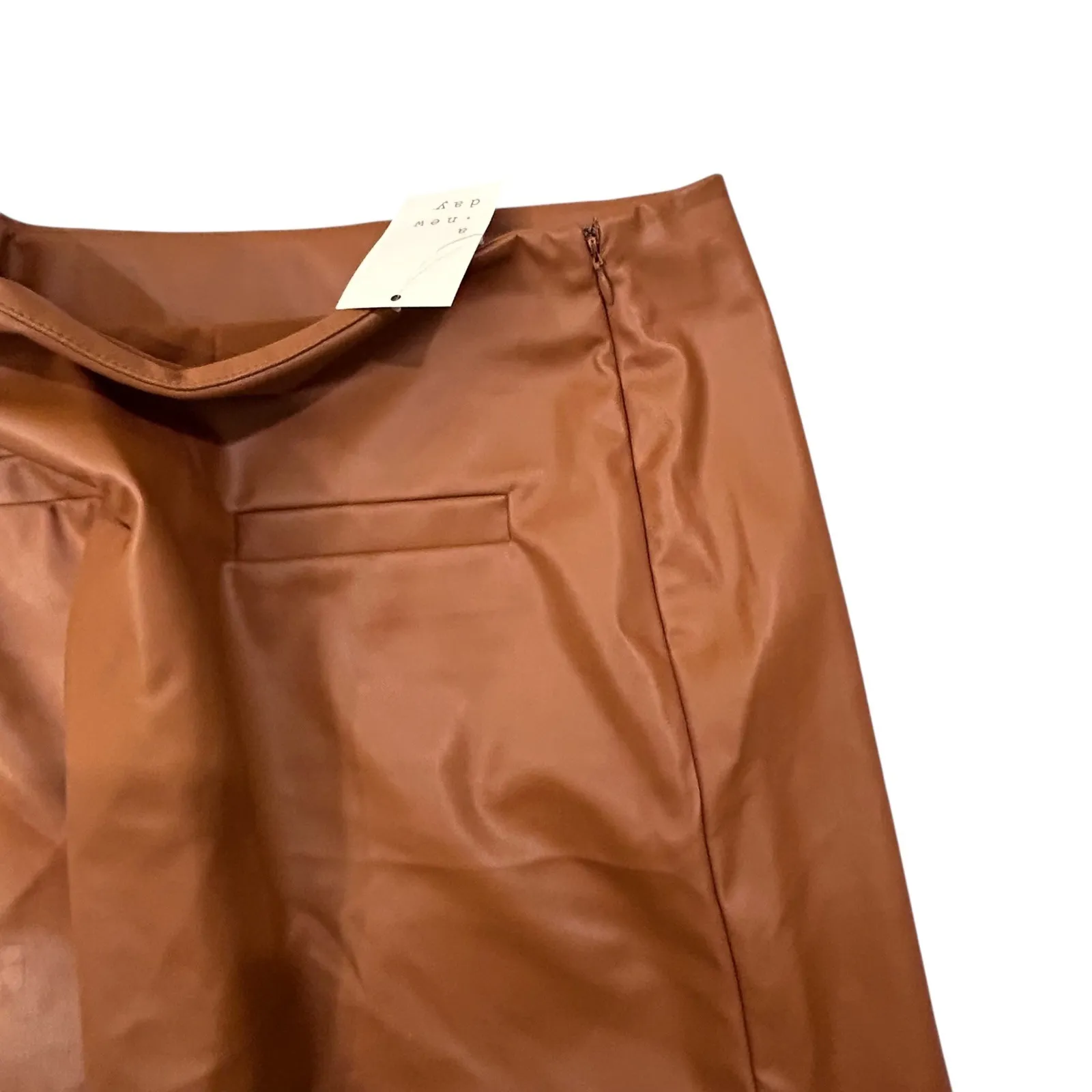 New A New Day Faux Leather‎ Mini Skirt Womens 6 Brown High Waist Casual Party - Image 5