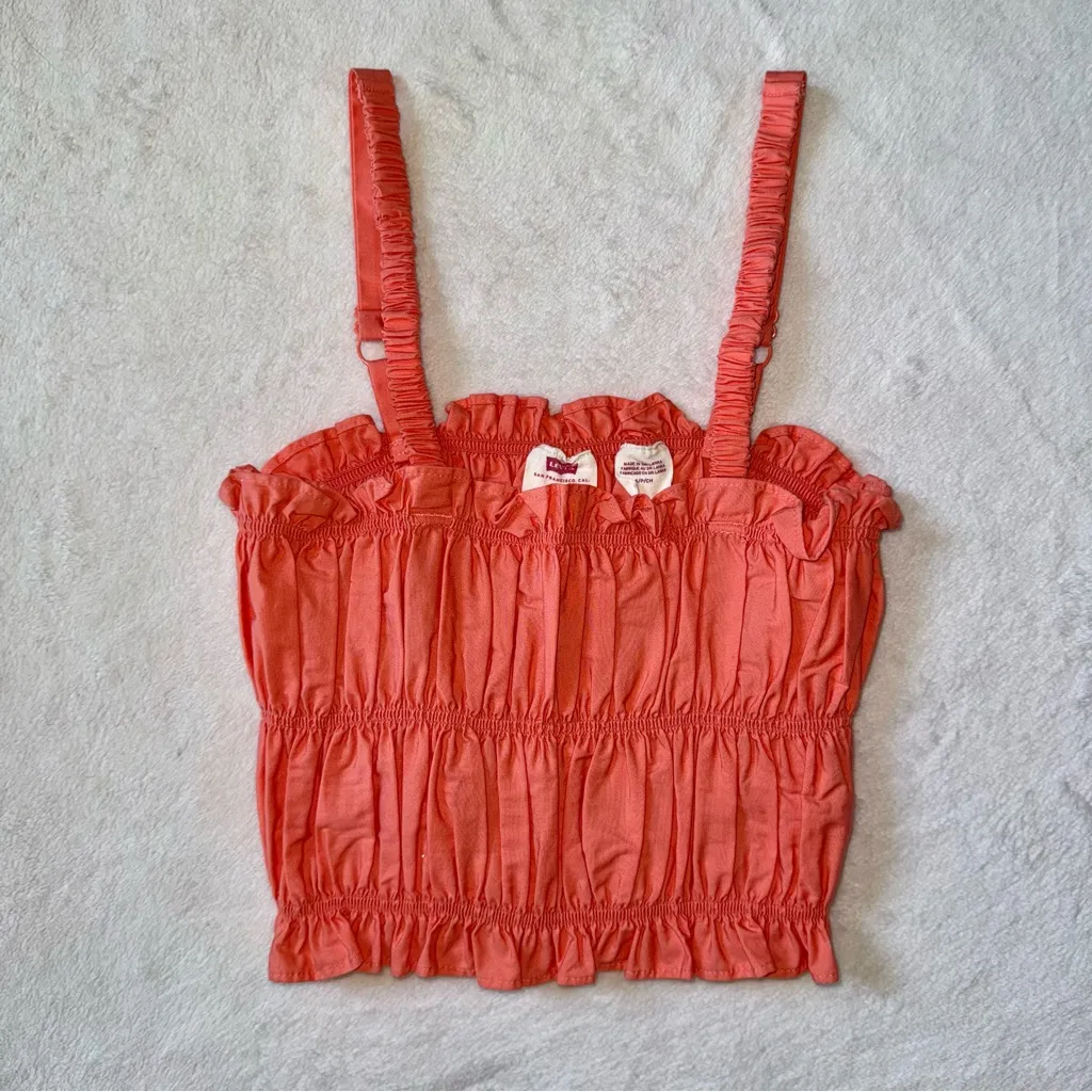 Women's LEVI’s Shirred Orange Crop Top size Small - Image 3