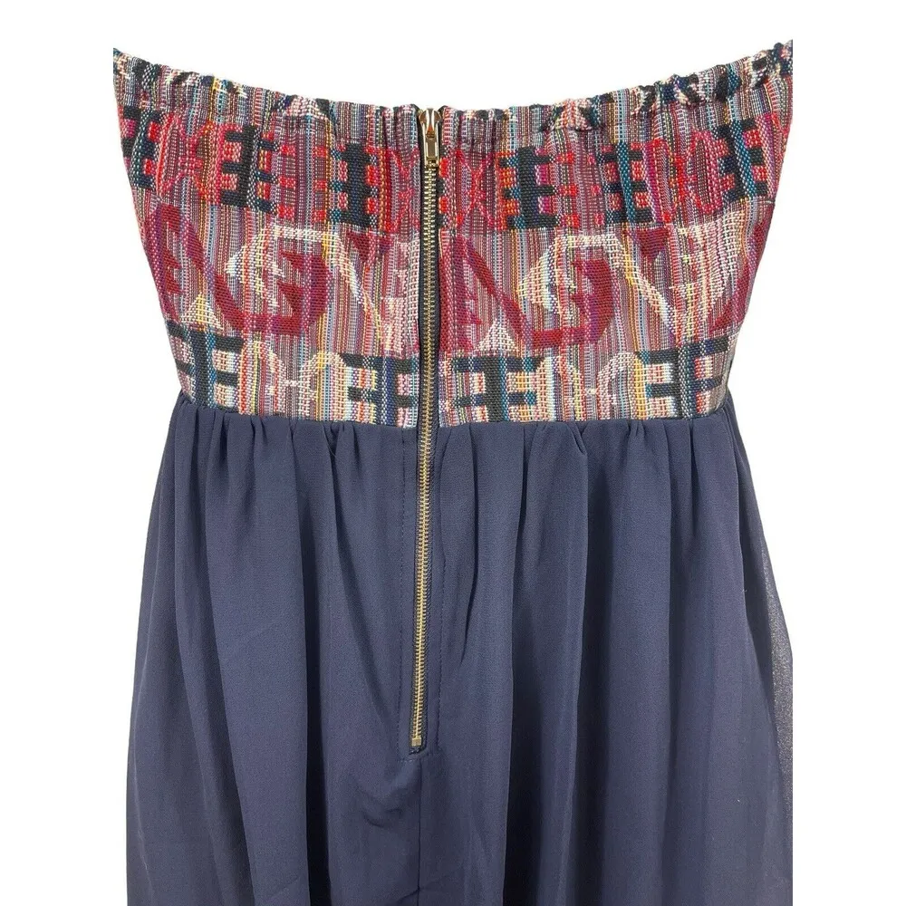 Ya Losangeles Strapless Aztec Print Tapestry Top Silk Blend Lined Bottom Dress L - Image 5