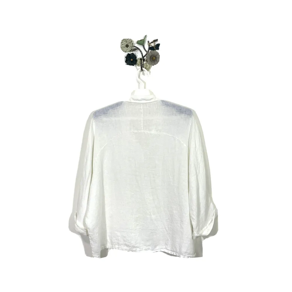 Tempo Paris Linen Top Made in Italy Dolman Sleeve Oversized White Size Large - Image 4