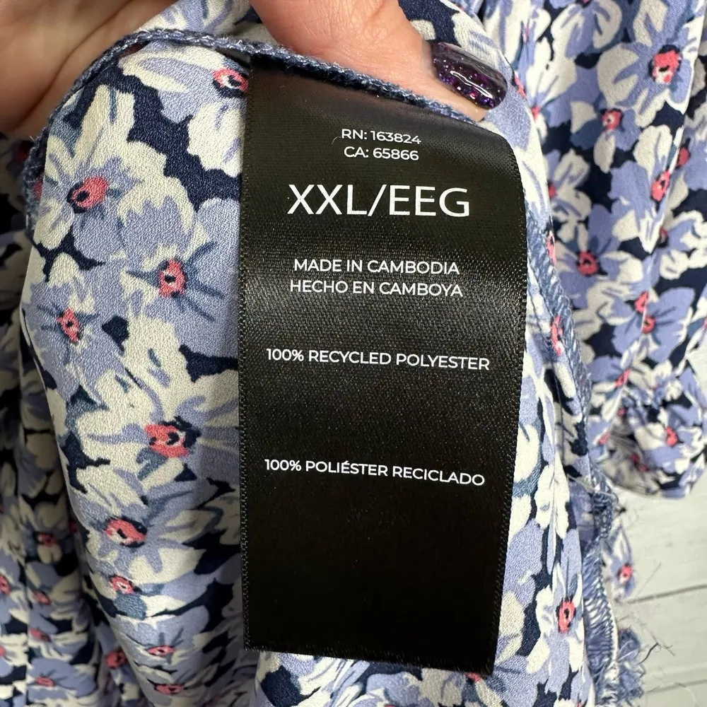 Well Worn  Womens size XXL Ditzy Floral V-Neck Ruffle 3/4 Sleeve Blouse Top Blue - Image 11