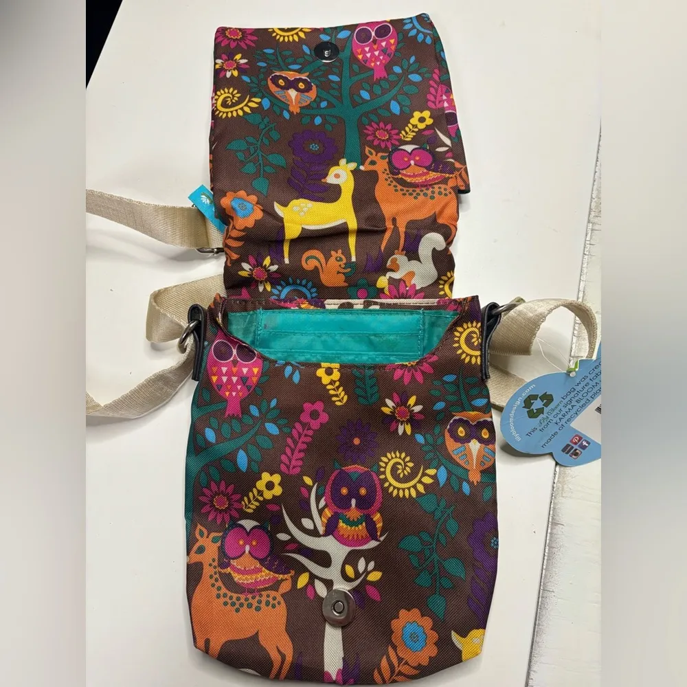 Lilly Bloom Whimsical Woods Flapper Crossbody Purse Brown New Owl Deer Forrest - Image 2