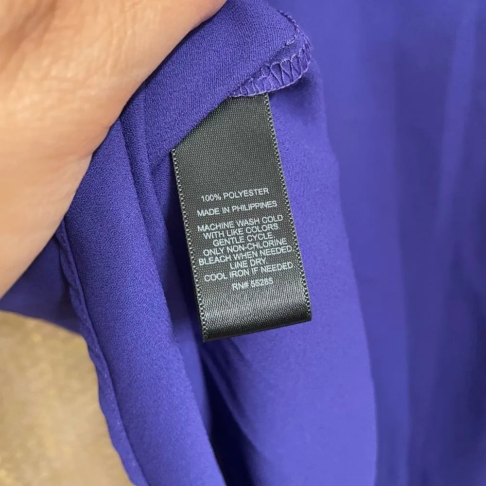 Express Royal Purple Button Up Portofino Long Sleeve Blouse, XS - Image 5