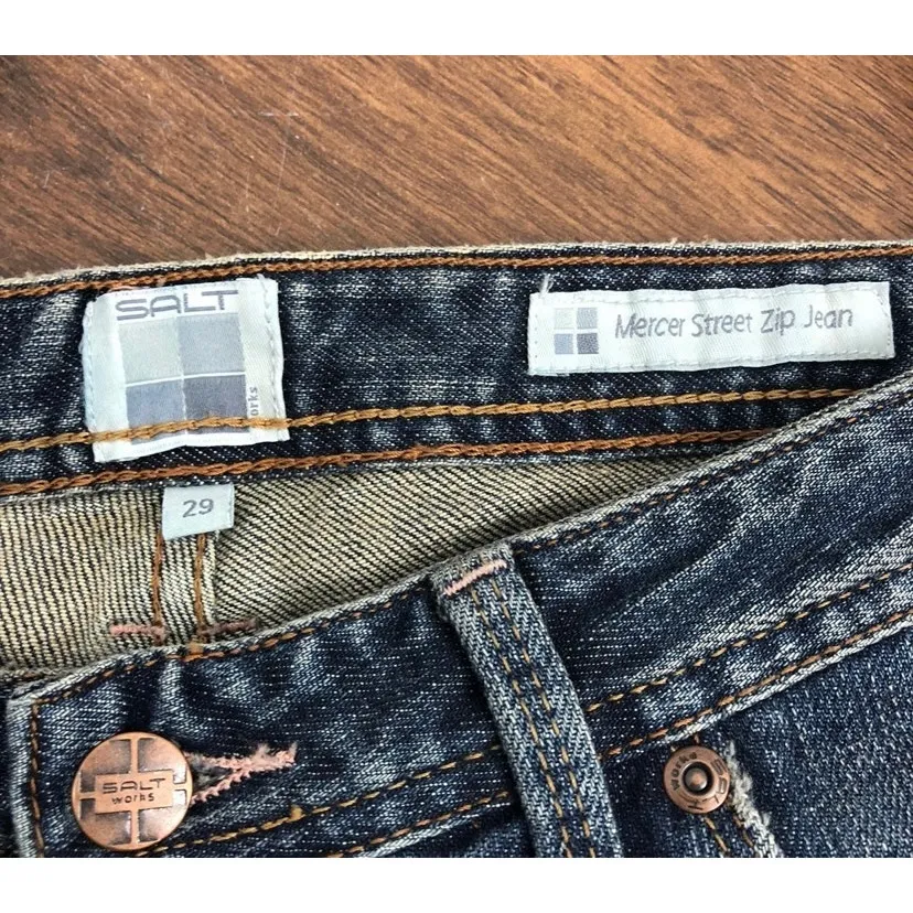 SALT Mercer Street Distressed Zip Bootcut Jeans Y2K 29x33 Long NWT New Blue Size 29 - Image 7