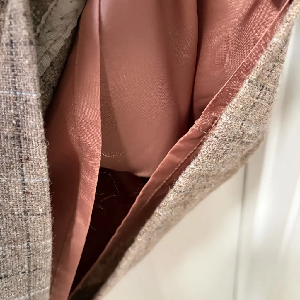 Vintage Talbots size 12 Brown Wool Tweed Plaid Shift Dress Jumper Sheath Tan - Image 5