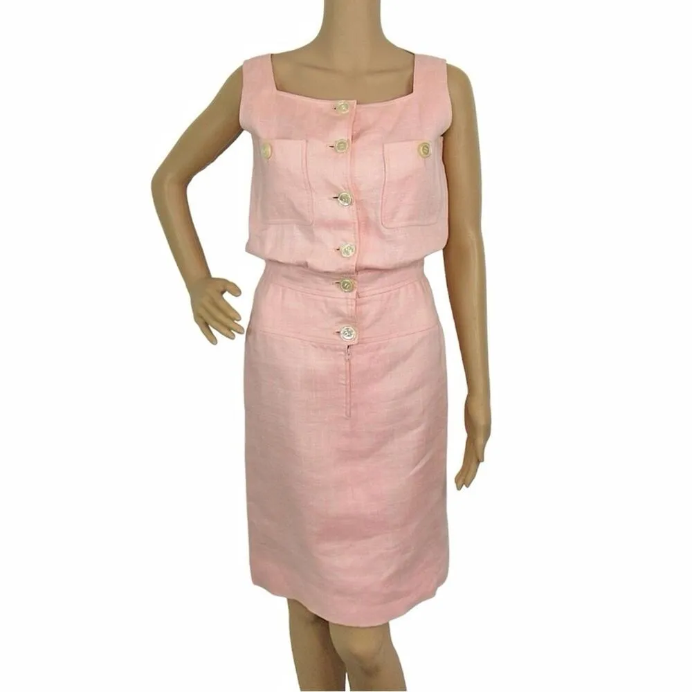 VALENTINO Vintage Linen Pink Sleeveless Blouson Dress Women’s Size 2 - Image 5