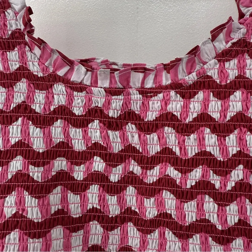 NWT Ophelia & Indigo Delilah Dress XS Red Pink Zigzag Stripe Cotton Resort Smock - Image 16
