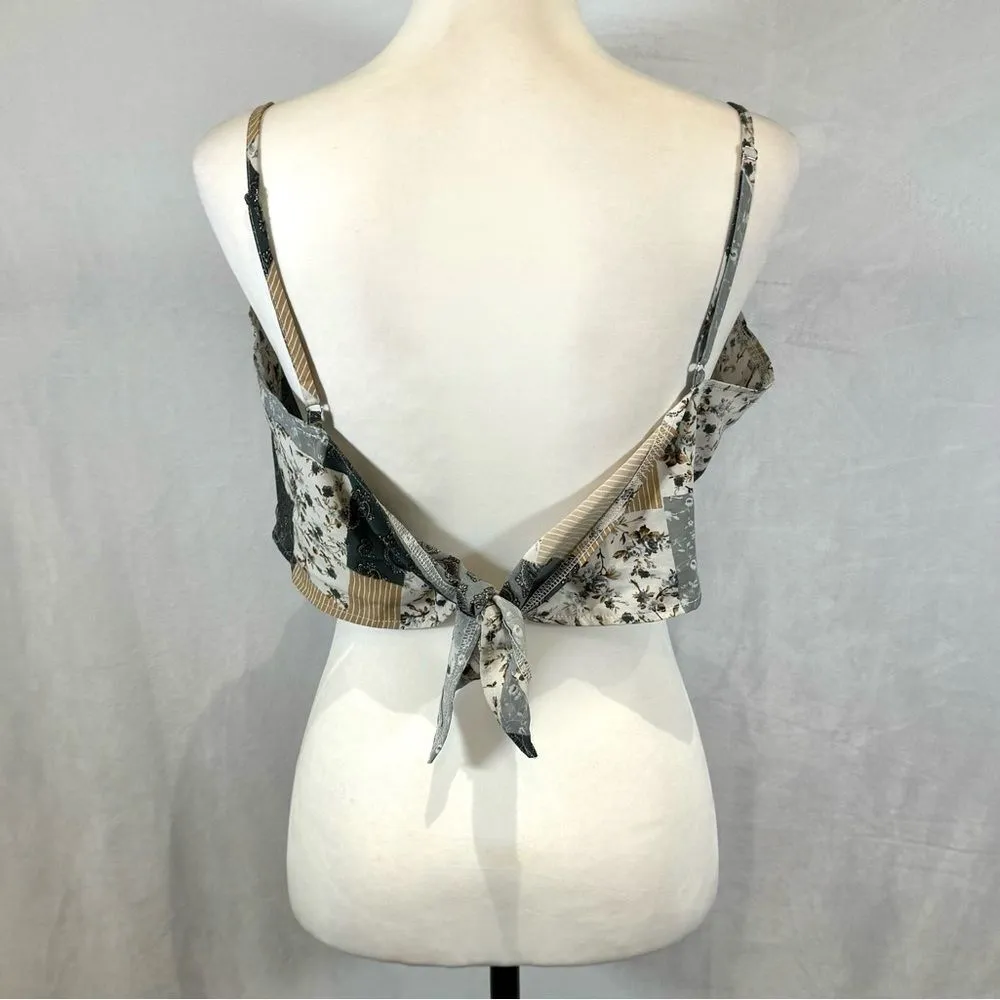 Boho patchwork color block handkerchief bandana tie back top size small - Image 4