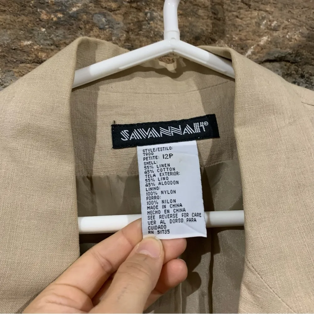 Vintage Beige Light Earth Tones Neutral Boho Beachy Linen Blazer Size L - Image 3