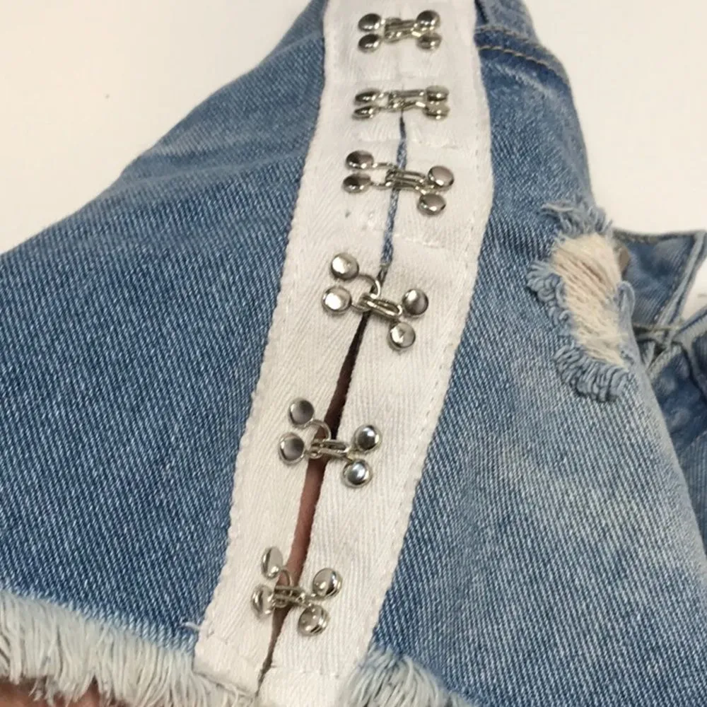 High-waist Denim Shorts Embellished Sides - Image 10