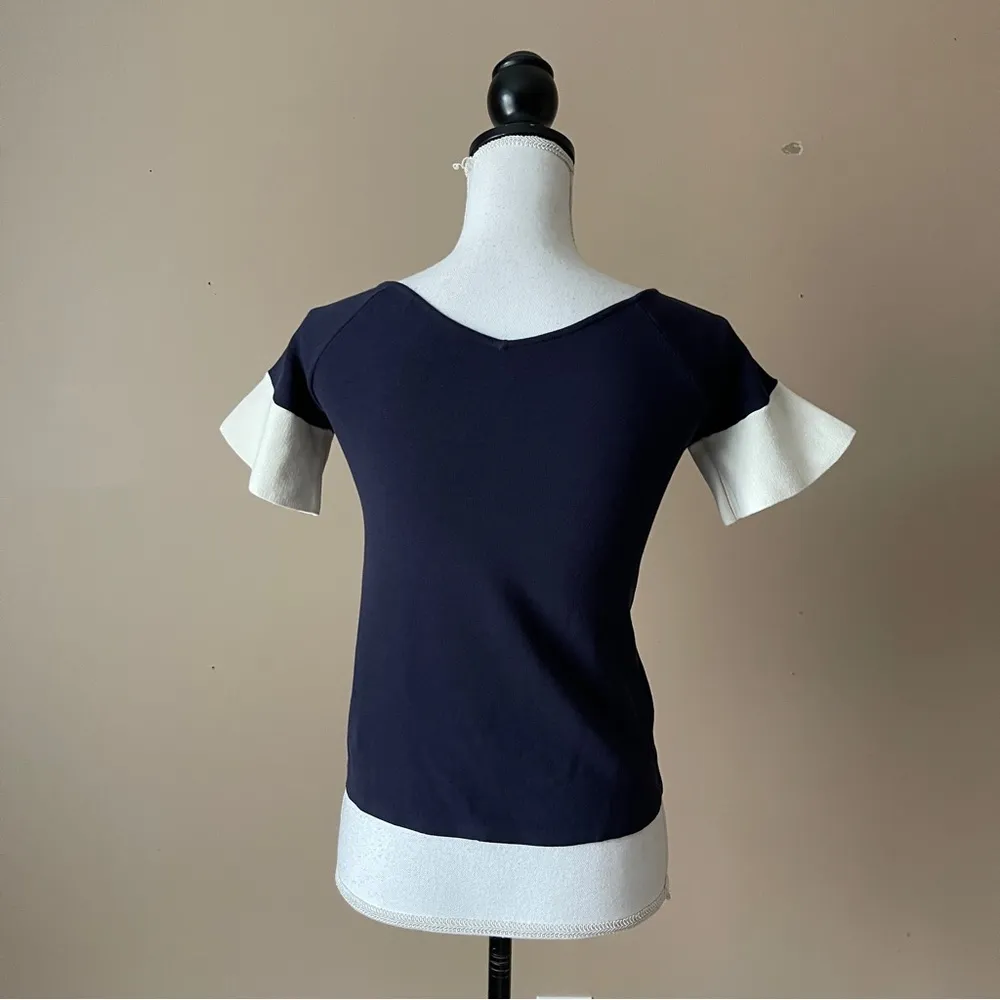 ANN TAYLOR | Navy Blue Bell Short Sleeve Stretchy Blouse Sz SP - Image 5