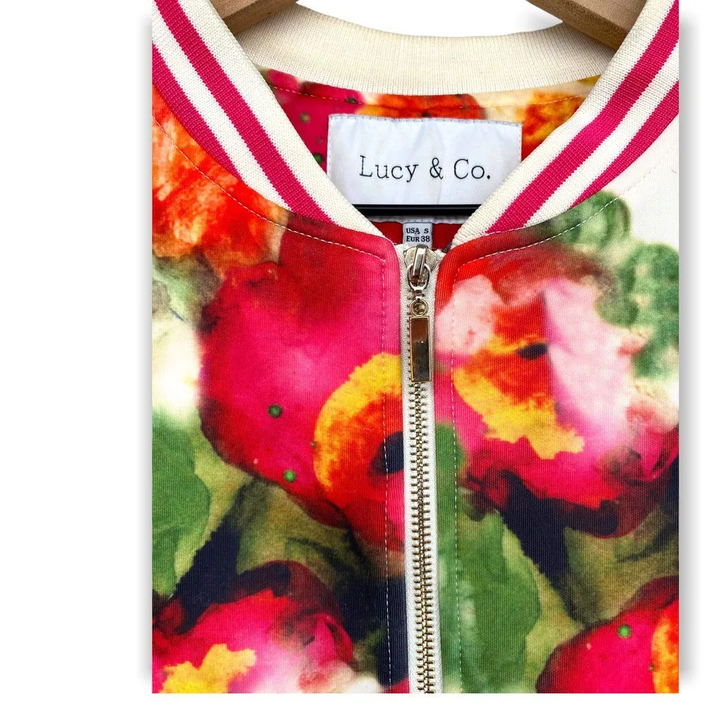 Lucy & Co Floral Full Zip Jacket Size S Varsity Style Pockets Watercolor Print - Image 7