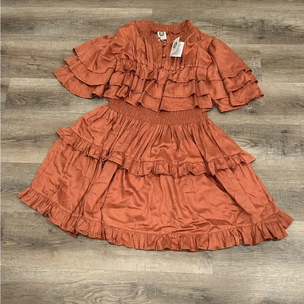Bali Elf Linnette Mini Dress Copper Color Ruffle Fit Flare Style Cowboy Size XL Orange - Image 6