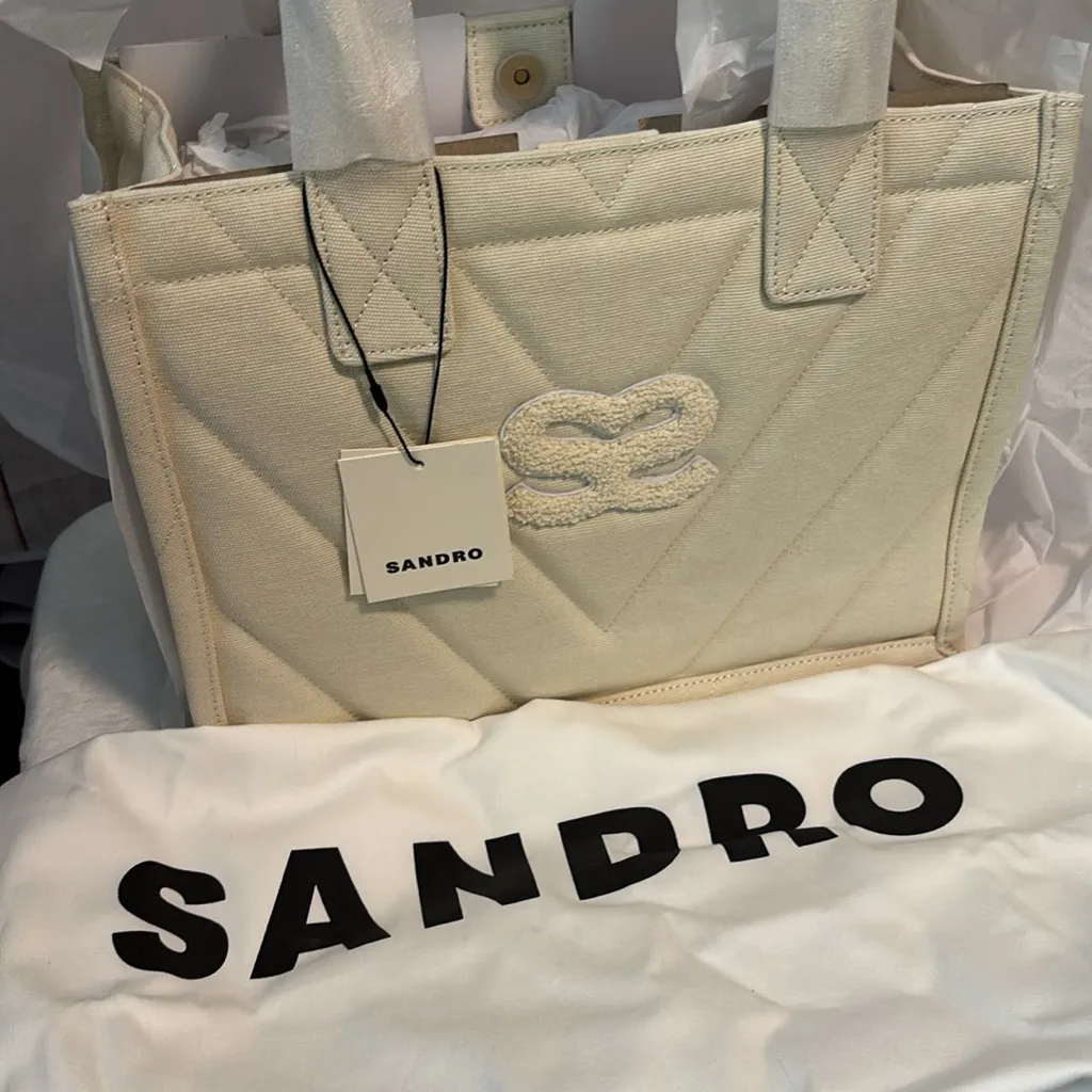 NWT Sandro Kasbah Quilted Canvas Tote In Ecru - Image 10