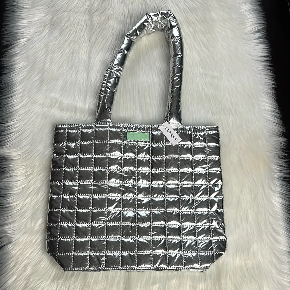Clinique Silver Metallic Puffy Tote Bag - Image 2