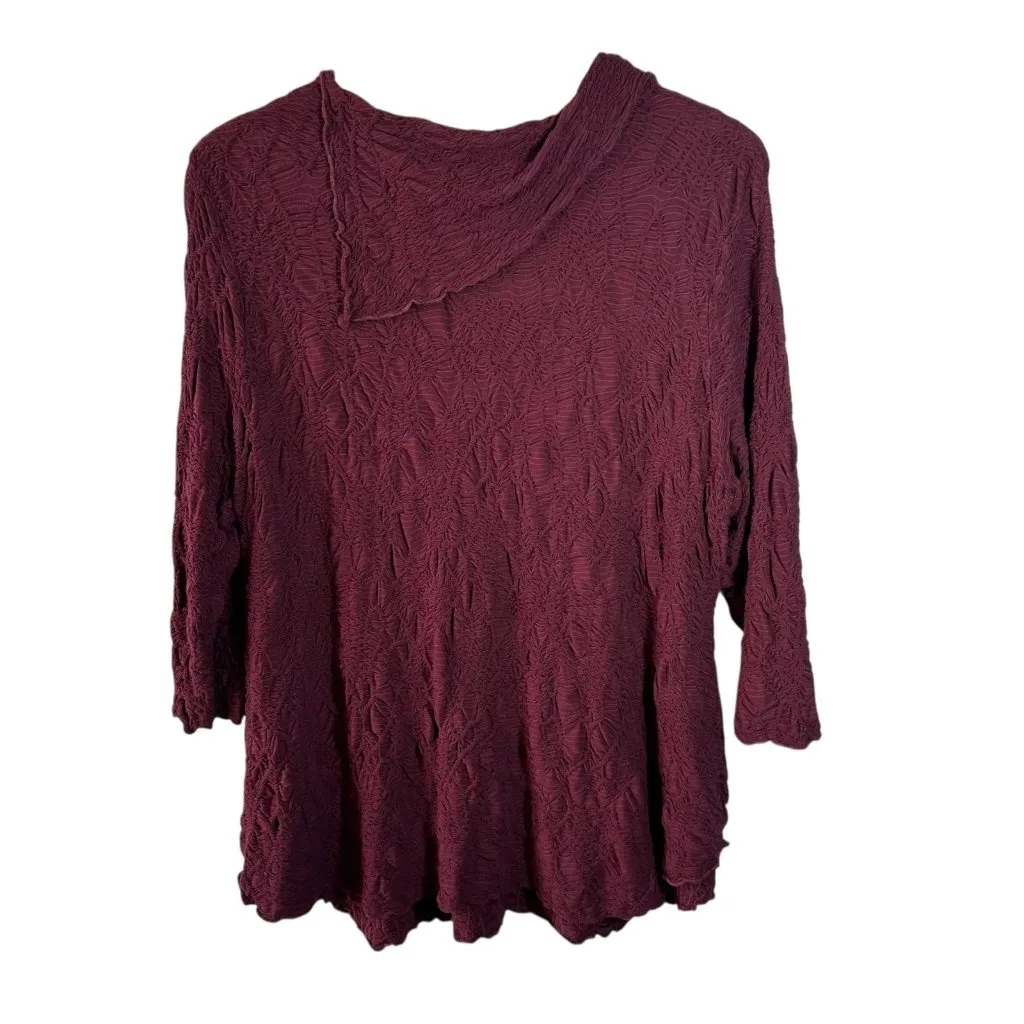 Snoskins Textured Cowl Neck Top Burgundy Crinkle Knit Size XXL Red - Image 3