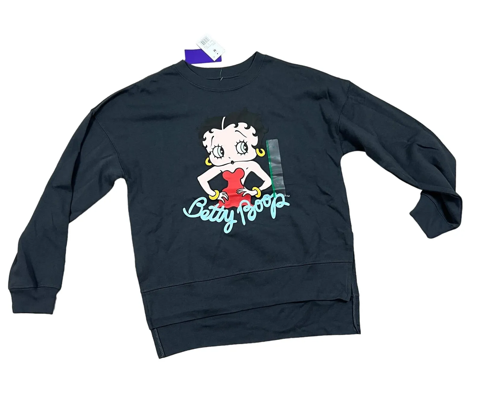 Betty Boop Women's Charcoal Gray Graphic Long Sleeve Sweatshirt - Image 1