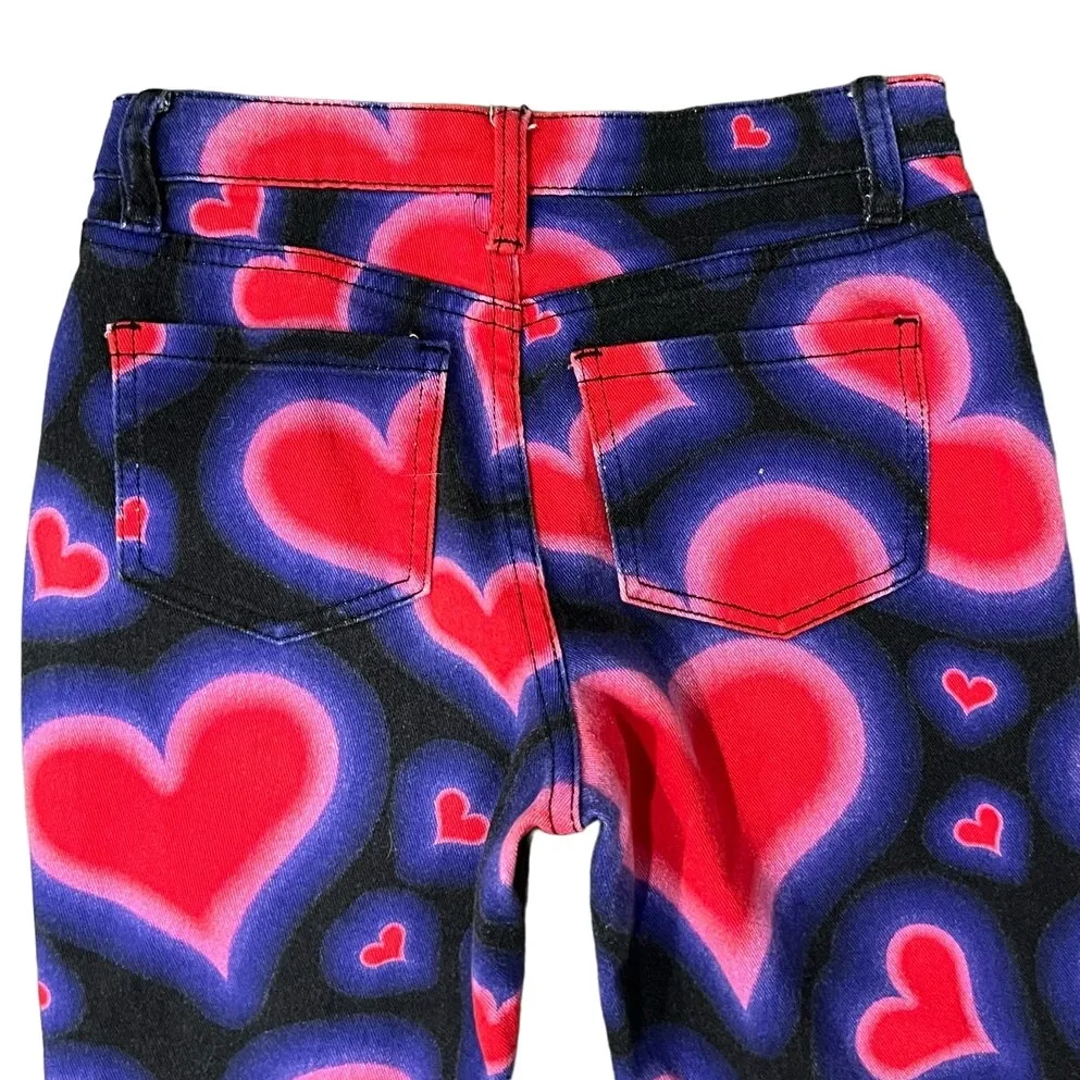 Delia's Dolls Kill Y2K Heart Low Rise Black Purple Red Pink Flare Jeans size XS - Image 7