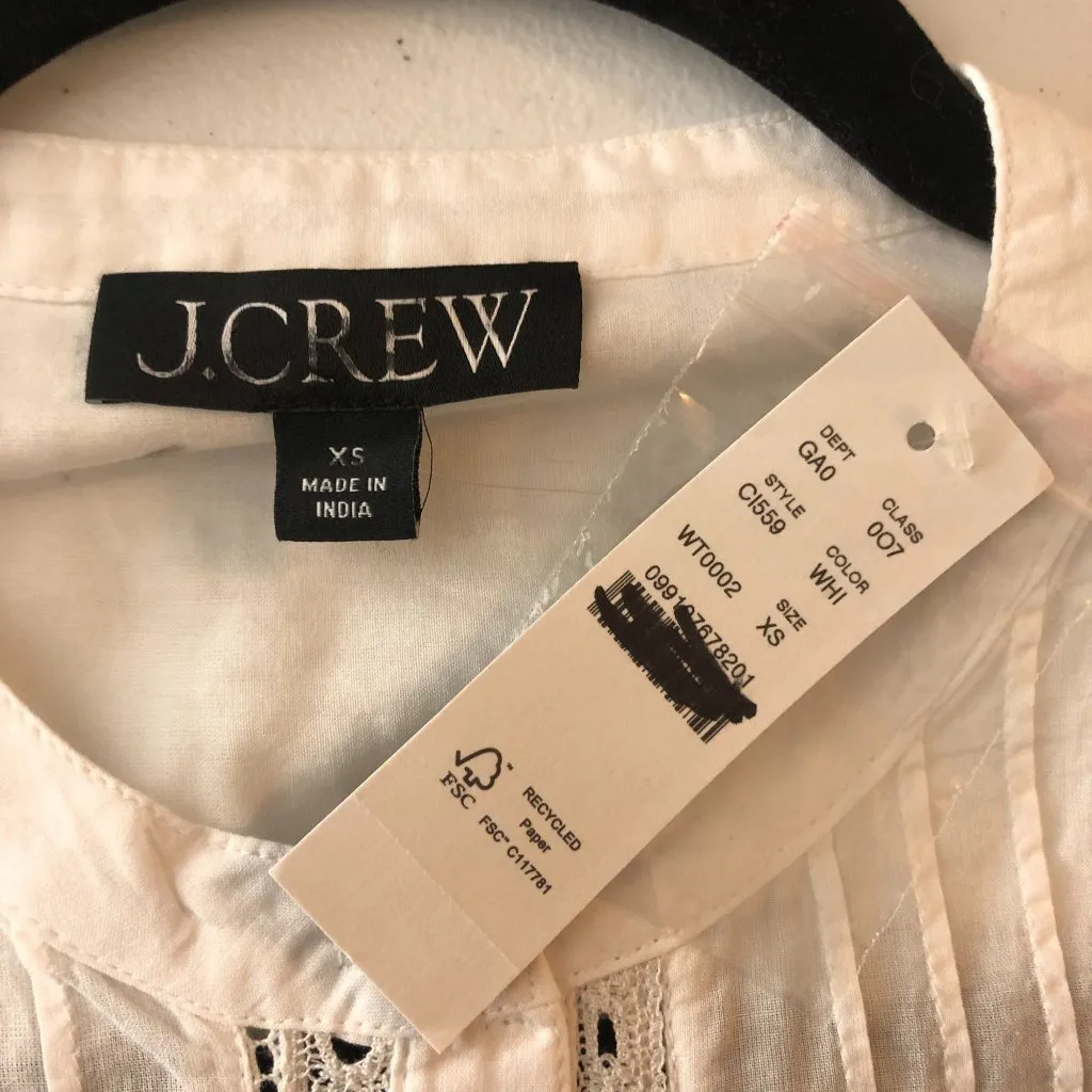 J Crew Pintuck Lace-Trim Top In Cotton Voile White Long Sleeve XS - Image 5