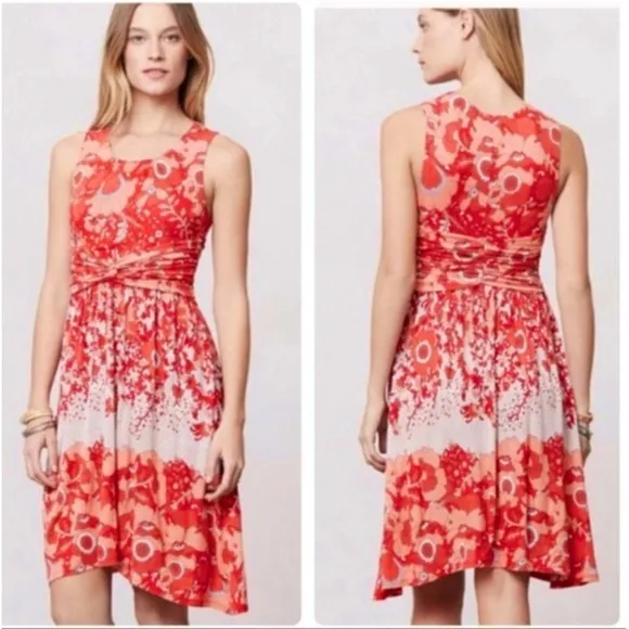 Anthropologie Lilka Coral Gardens Red and pink Floral
Sleeveless Dress sz small - Image 2