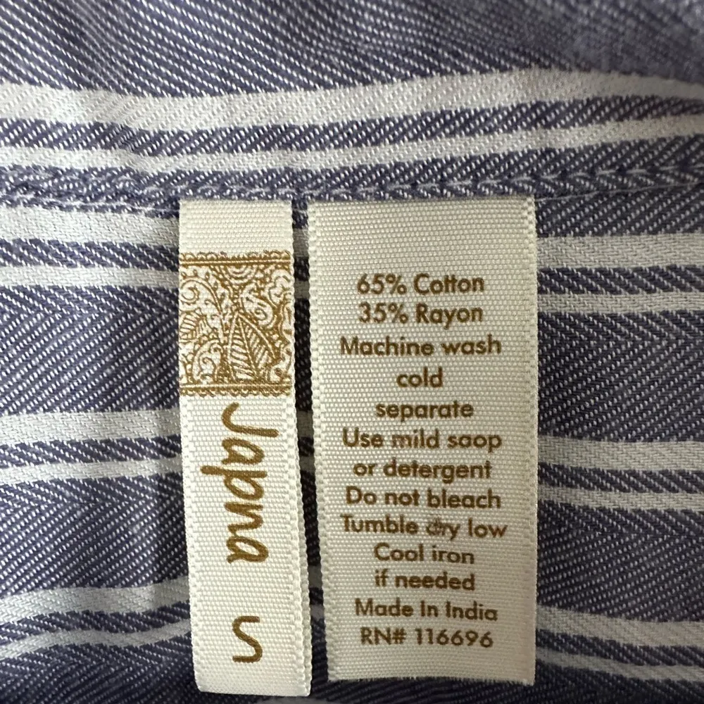 Japna Blue White Striped Button Front Shirt‎ Dress with Tie Waist - Image 3