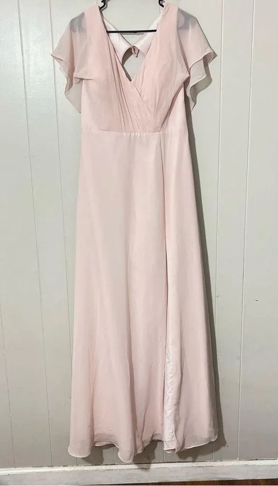 Azazie Bridesmaid Formal Dress Rylee Blushing Pink Chiffon Size 14A - Image 4