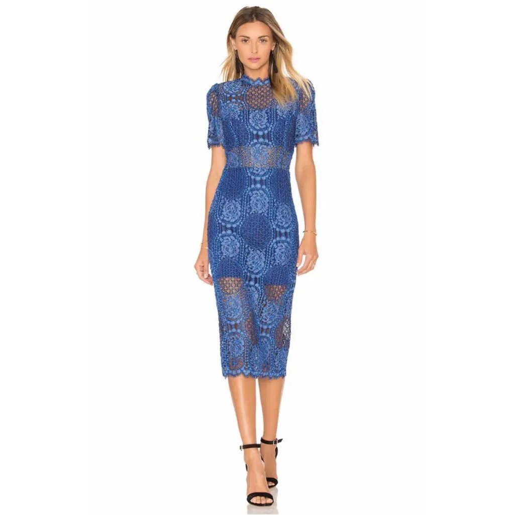 Alexis Miller Allover blue Lace Midi Dress WORN on TV - Image 12