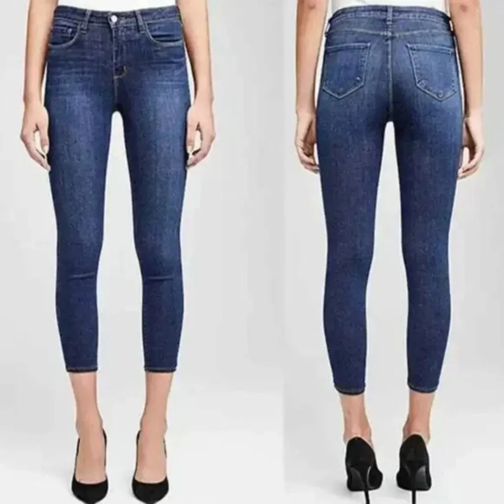 New L’Agence Margot Dark Wash High Rise Skinny Cropped Jeans Prime Blue Vintage - Image 5