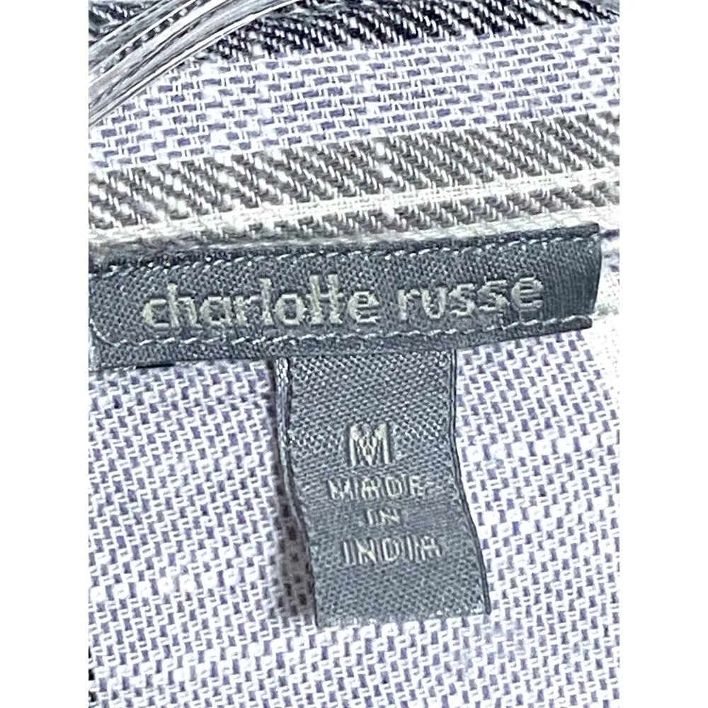 Charlotte Russe Crop Top Button Blouse Striped Roll Tab Long Sleeve Womens M - Image 9