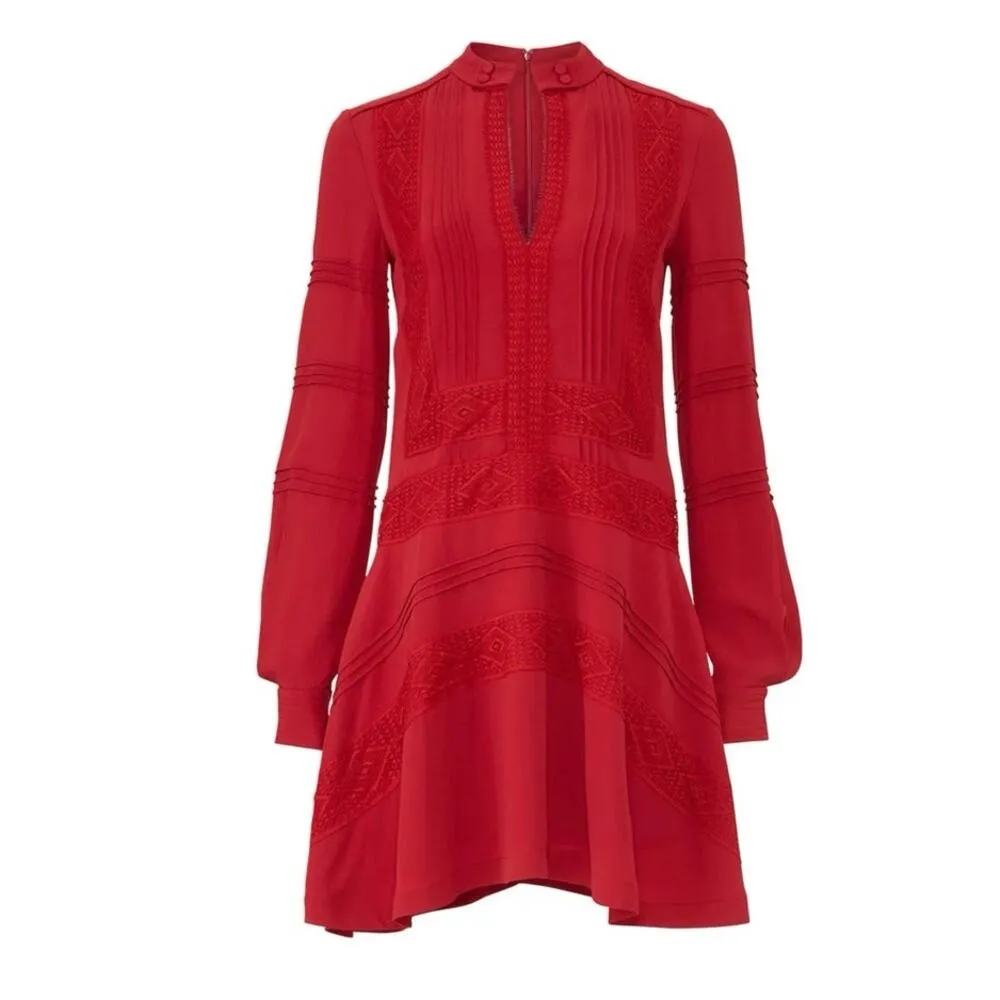 Derek lam 10 Crosby billowy tent dress lace crocheted lace detail size 10 red - Image 7