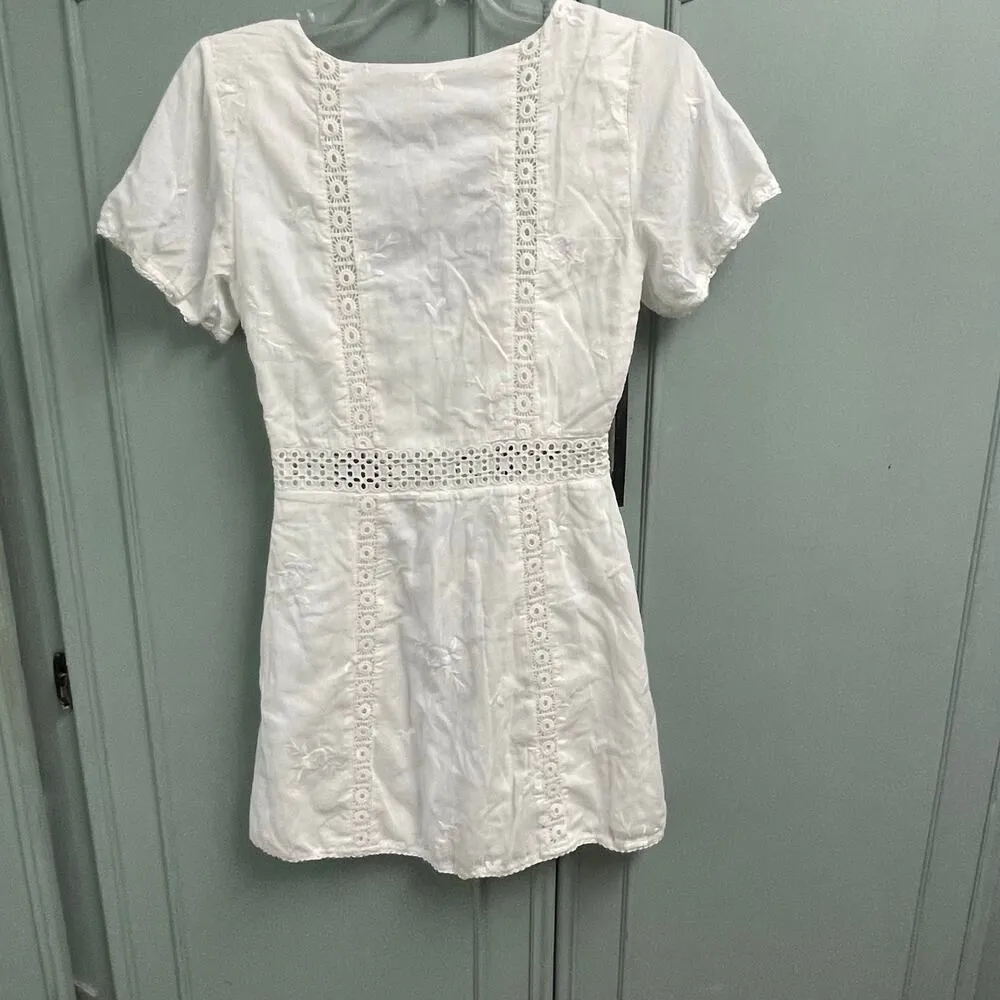 House of Harlow X REVOLVE 1960 Della Mini Dress White XS NEW Eyelet Embroidered - Image 6