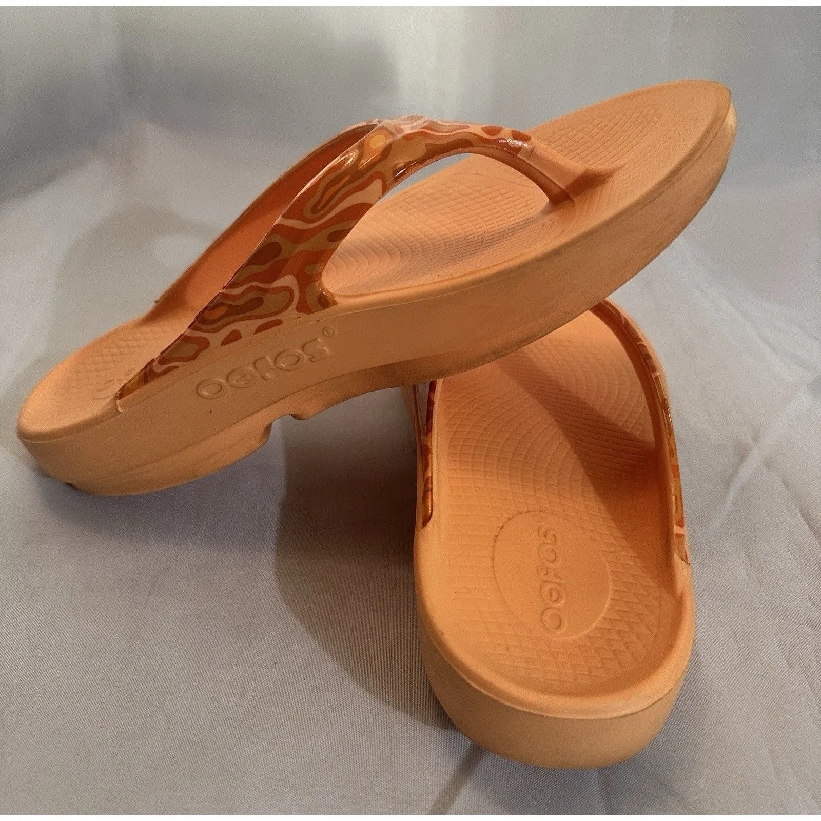 Oofos Women OOlala Limited Camo Orange Glow Thong Slide Flip Flop Shoe Sz 7 - Image 8