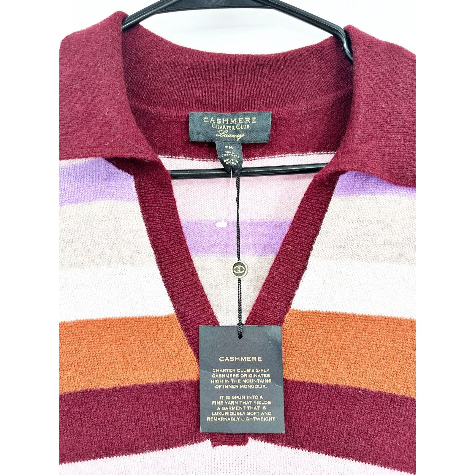 Charter Club 100% Cashmere Maroon MultiStriped Midi Polo Sweater Dress Size PM - Image 6