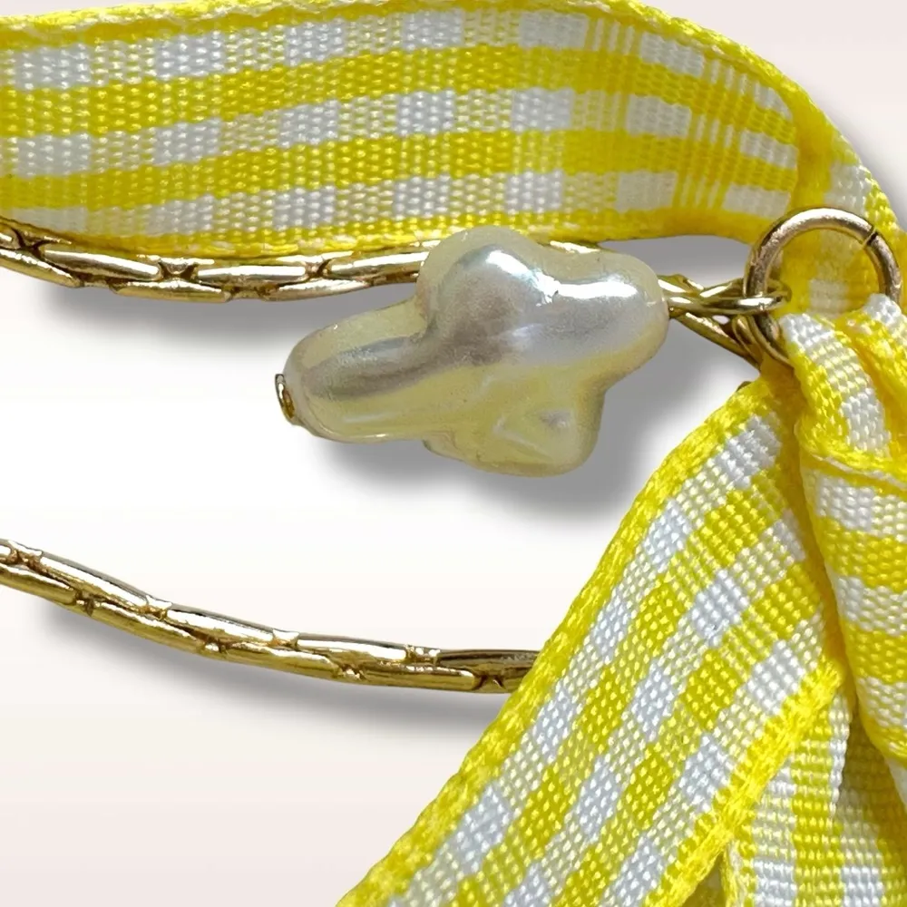 Free People Sitting Pretty Bow Choker Necklace  in Yellow Gingham Picnic Spring - Image 7