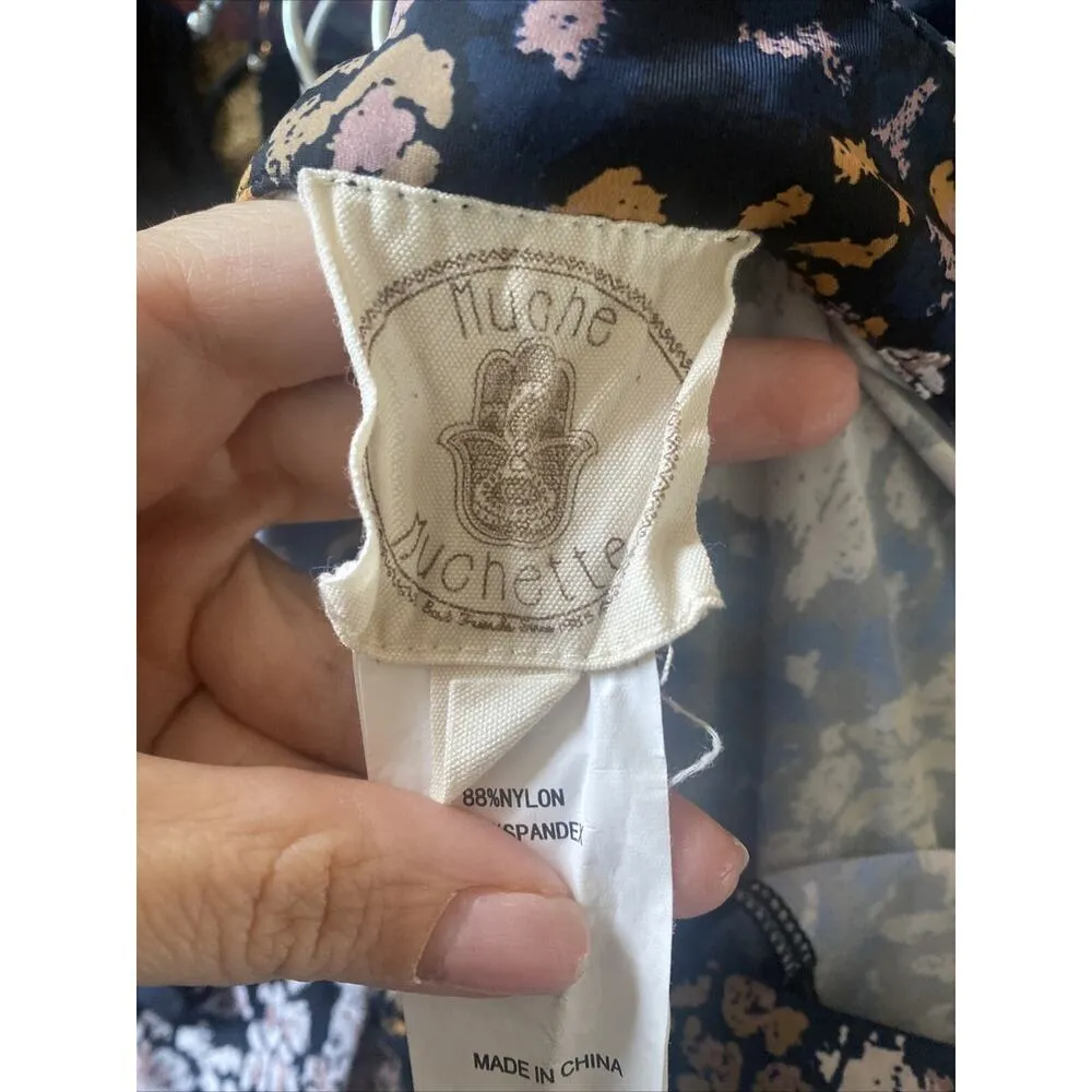 Muche Muchette‎ Women's M/L Navy Floral Pants Boho Hippie Flare Leg Blue Size L - Image 8