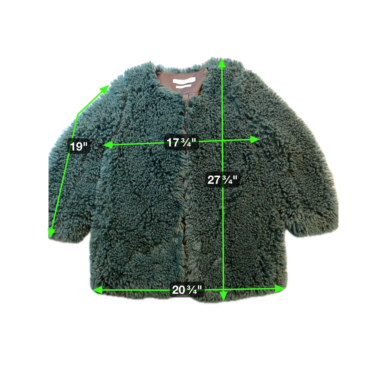 MNG Casual Faux Fur Coat Teal Green Oversized Collarless Jacket XS - Image 3