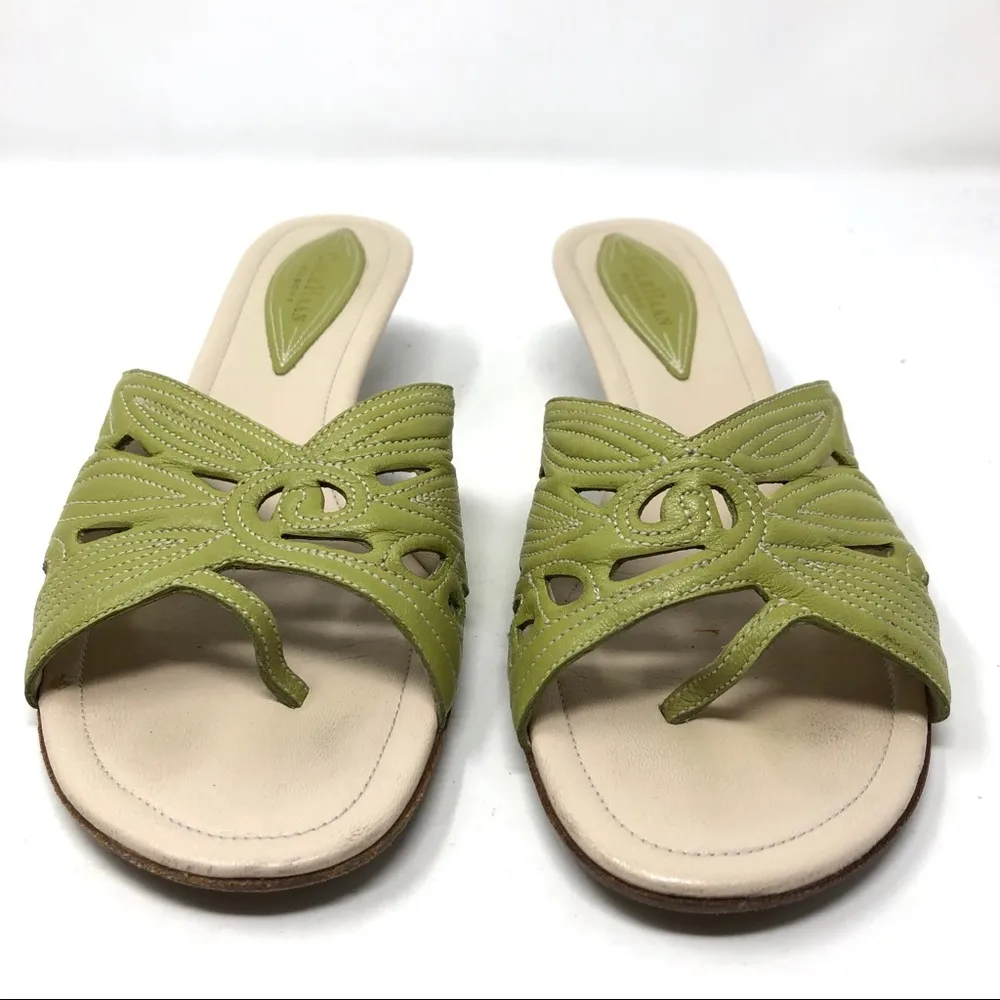 COLE HAAN green leather kitten heel slides - Image 4